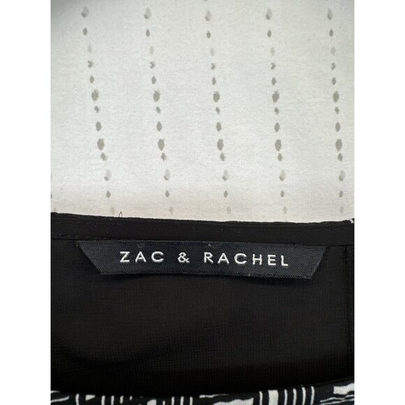Zac & Rachel Women Blouse XL Black Geometric Print Asymmetric Modern Mixed Media - Picture 3 of 9